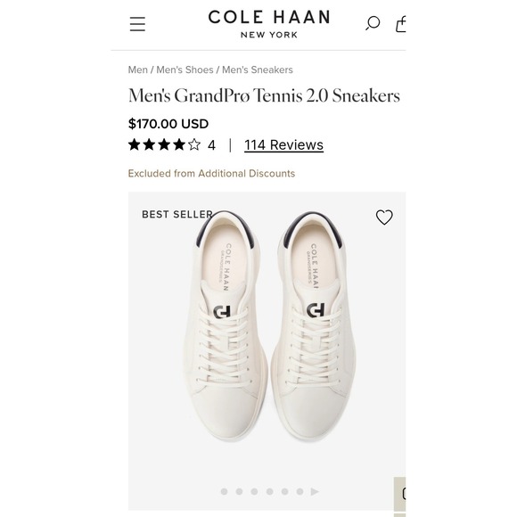 Cole Haan Other - Cole Haan Mens GrandPro Tennis 2.0 Ivory Black Leather Sneakers C42749 Size 9M